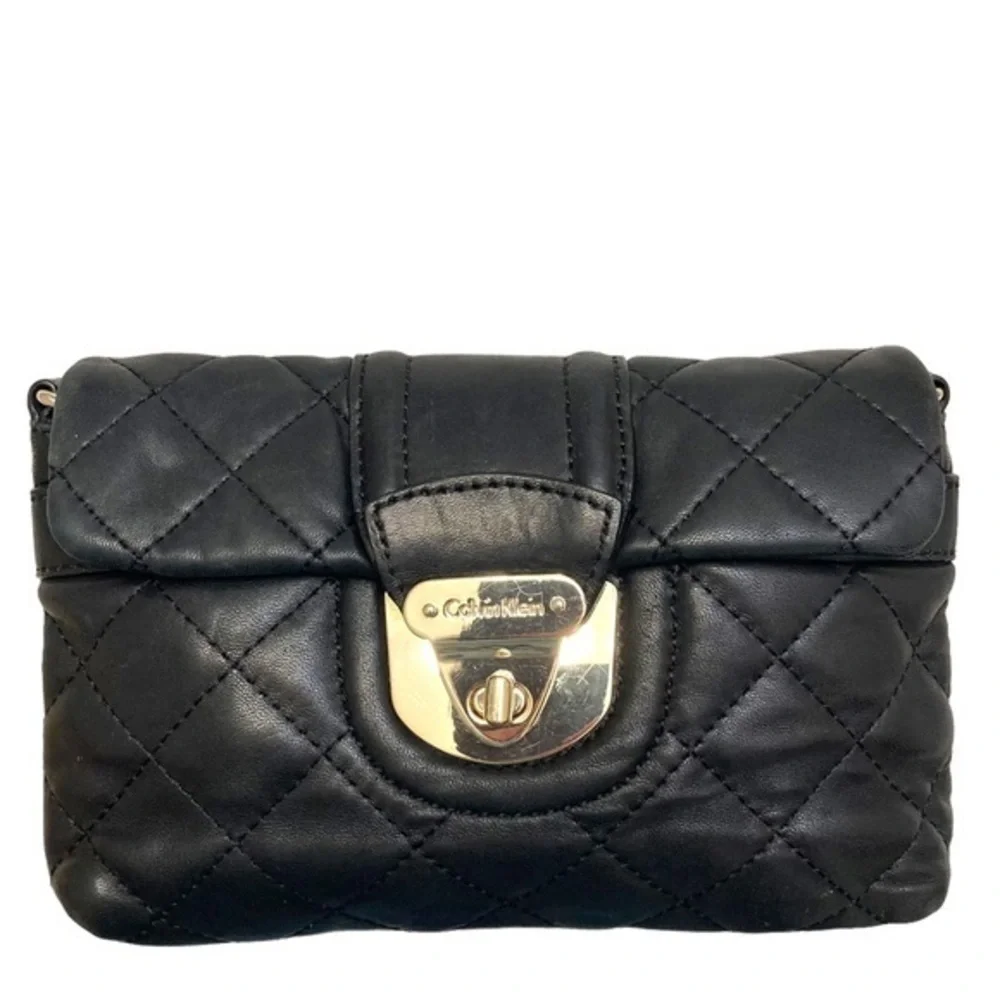 Calvin Klein quilted black leather clutch bag